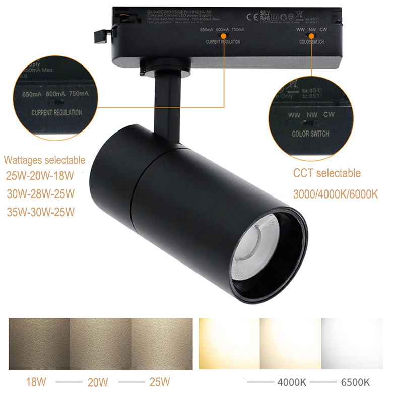 3CCT Selectable LED Track Spotlights 25W 30W 35W