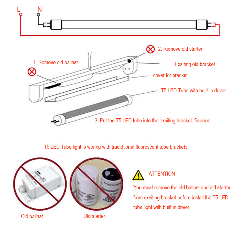 T5 LED Tube light replacement wiring drawing